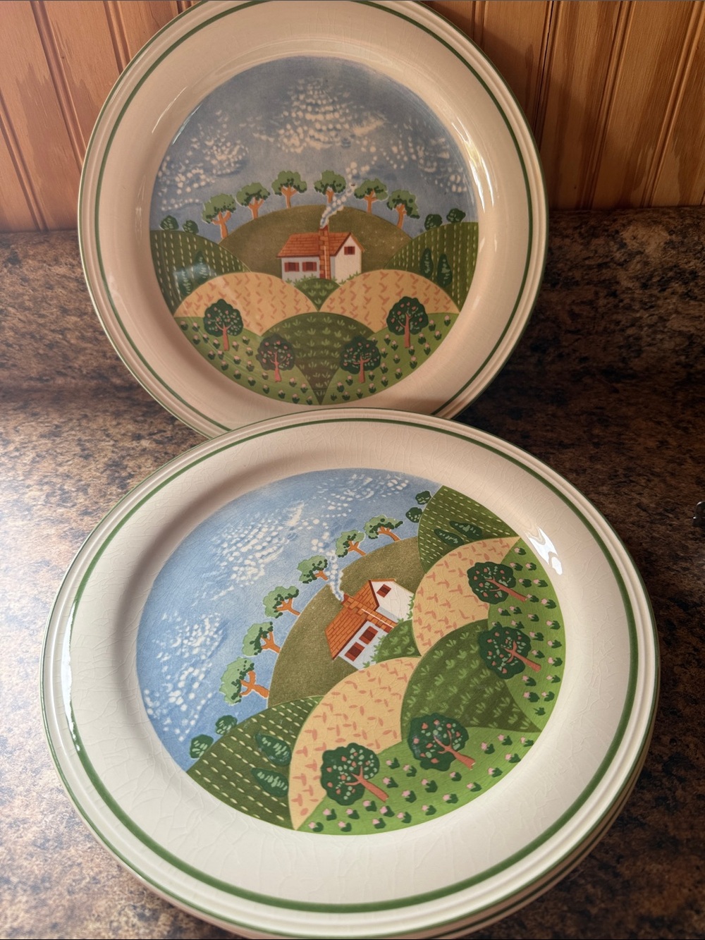 Scenic Countryside Dinner Plates in Green and Blue - Set of 4